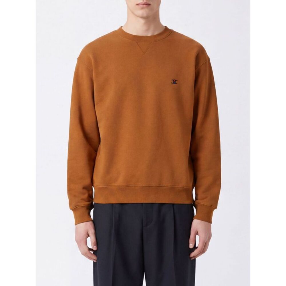 Celine Men Triomphe Logo Contrast-Embroidered Cotton Crewneck Sweatshirt Celine